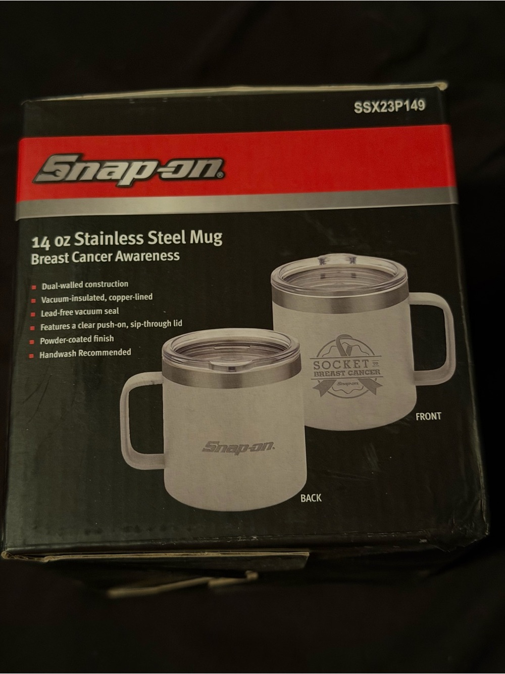 Snap-on 14 oz Stainless Steel Mug - Breast Cancer Awareness